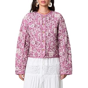 Veste courte matelassée à motif floral pour femmes, manteau cardigan léger à manches longues et à boutons, vêtements d'extérieur décontractés, d-rose, L