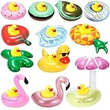 ShinyRelief 12 Sets Inflatable Drink Holders Inflatable Cup Pool Floats Coasters with Yellow Rubber Ducks for Swimming Pool Party