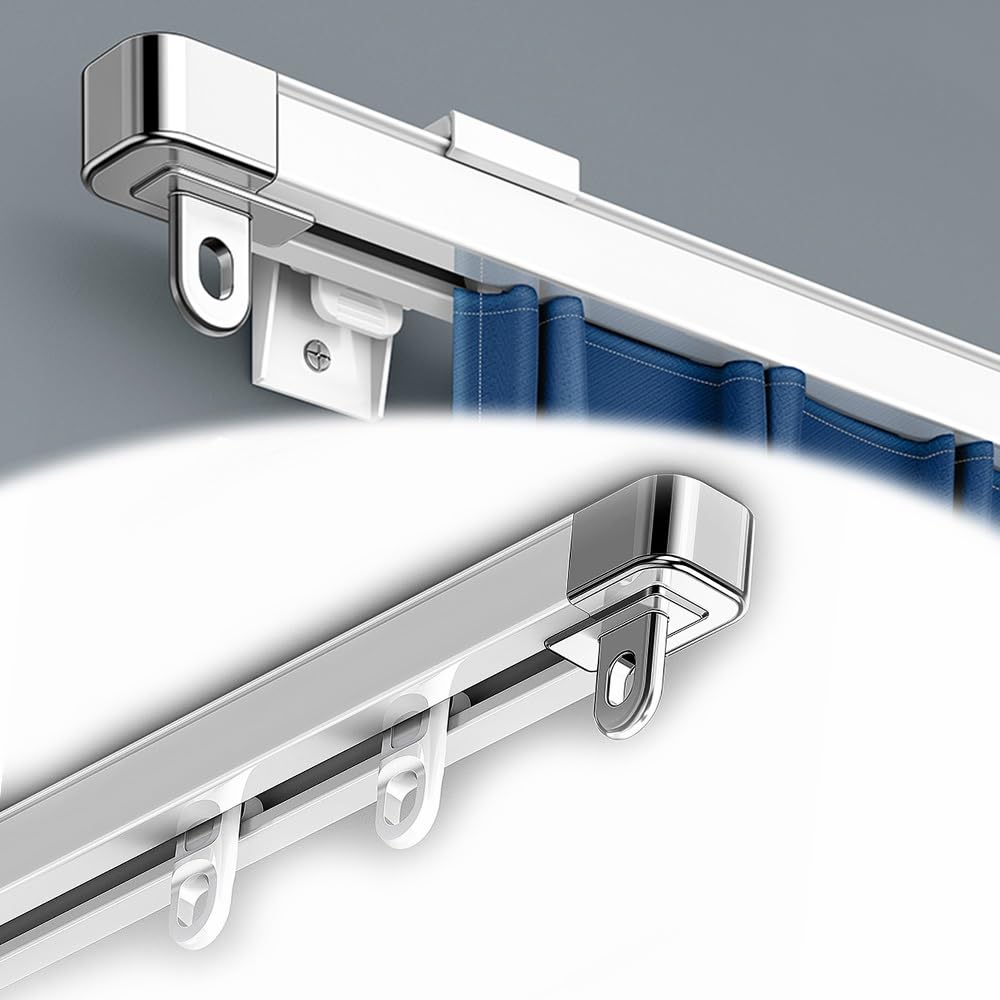 Amazon.co.jp: 壁掛け式格納式カーテンレール 3フィート~9フィート (90cm - 270cm) ホワイトカーテントラックシステム  計測不要 リビングルーム バスルーム カーテンハンガー シングルトラック (サイズ:8フィート/240cm) : ホーム＆キッチン