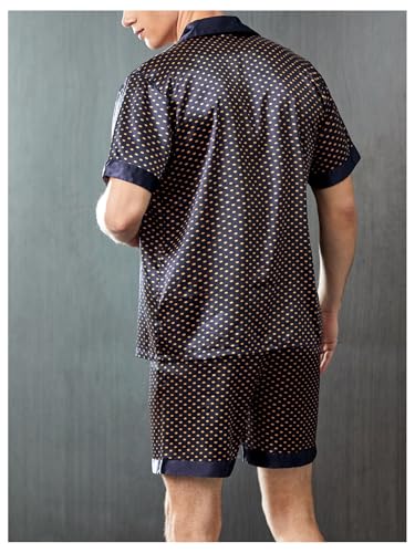SHENHE Men's Satin Pajama Set Short Sleeve Sleepwear Button Down Silky Pjs Shorts Set Loungewear3