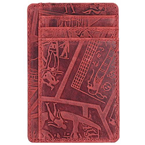 Image of Oak Leathers Leather Slim Minimalist Wallet for Men & Women RFID Front Pocket Leather Card Holder Wallets (Egyptian Red)