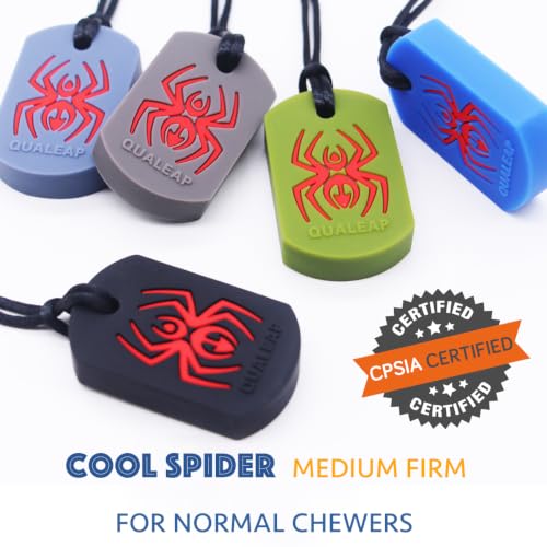 Image of Spider Sensory Chew Necklace for Kids (5 Pack) - Chewing Necklace Teething Necklace Teether Necklace Chew Toys - Designed for Chewing, Autism Sensory Teether Toy (Standard - Moderate Chewer)