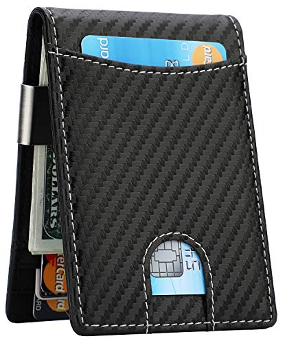 Money Clip Wallet - Mens Slim Front Pocket Leather Wallet RFID Blocking Minimalist