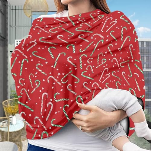 Image of Carseat Cover Breast Feeding Cover Soft Baby Car Seat Covers, Super Cozy Breast Feeding Covers for Women, Polyseter Stroller for Baby Infant, Candy Cane