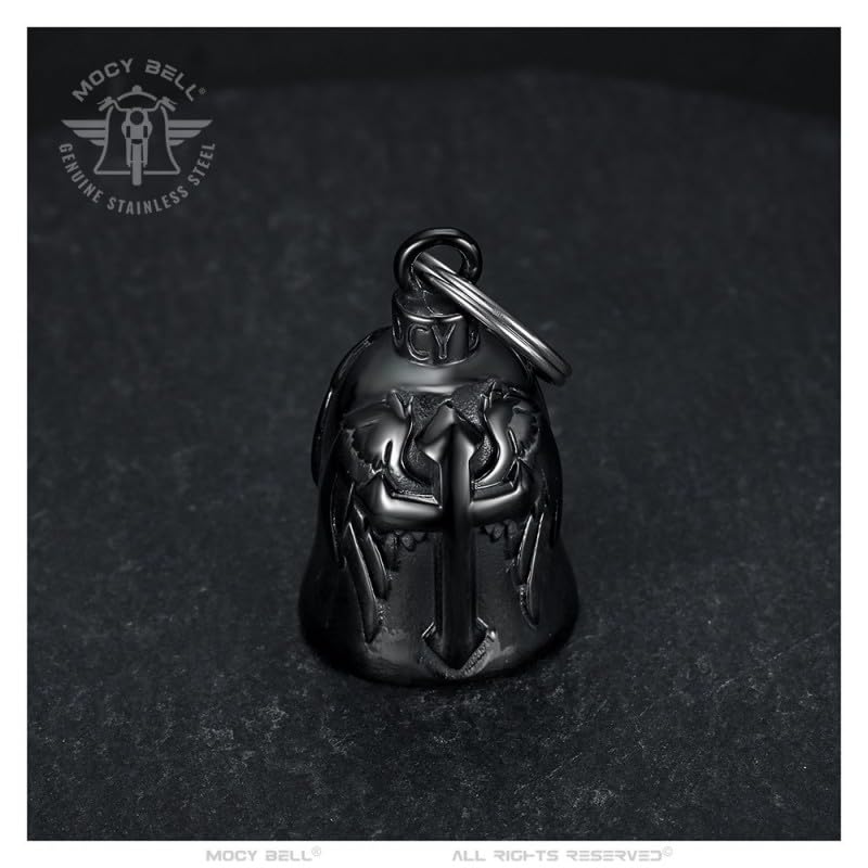 Campana de Motocicleta Cross Wings Amuleto MOCY BELL Acero Inoxidable Negro