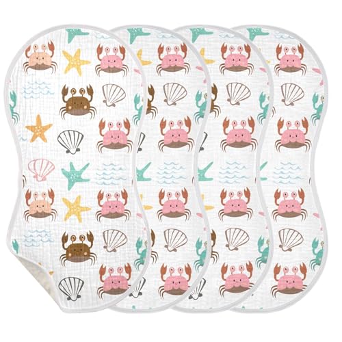 Cute Cartoon Crabs Baby Burp Cloths for Boys and Girls, Soft Muslin Spit Up Towels, 22"x11" Newborn Essentials for Feeding and Drooling, 4 Pack3