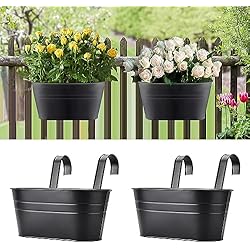 Maceteros Para Colgar En Palets LIROPAU 2 Piezas Macetas Colgantes de Metal, Maceta de Metal Colgante Exterior Florero Macetas Balcon Maceta para Colgar con Gancho Desmontable para Balcón Valla Jardín Hogar Decoración (Negro)