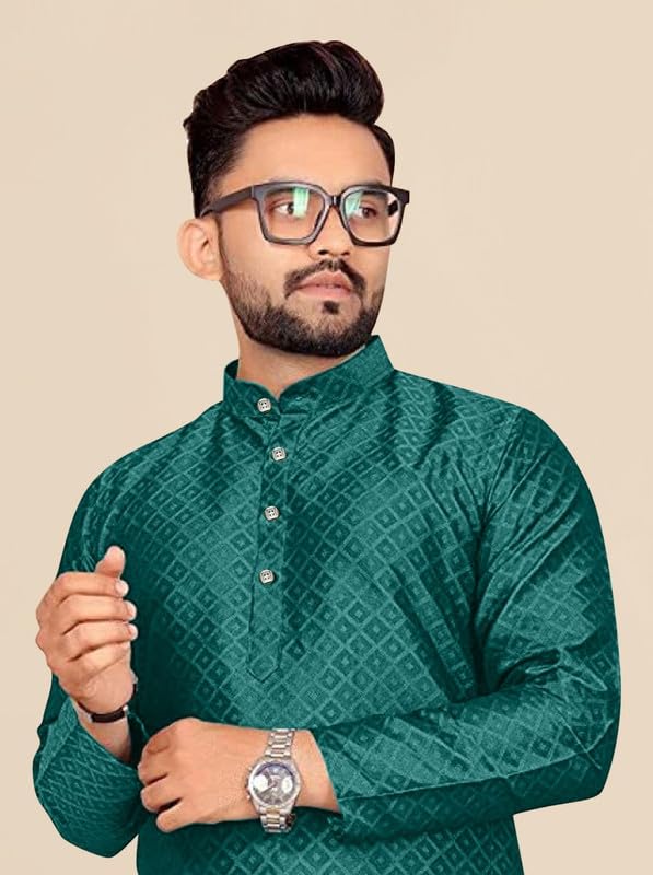Image of Mens Self Design Cotton Silk Kurta Pyjama Set