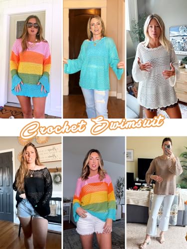 Bellelily Womens Crochet Swimsuit Coverup 2025 Summer Hollow Out Beach Bikini Bathing Suit Cover Up Tunic Top Vacation Shirts3