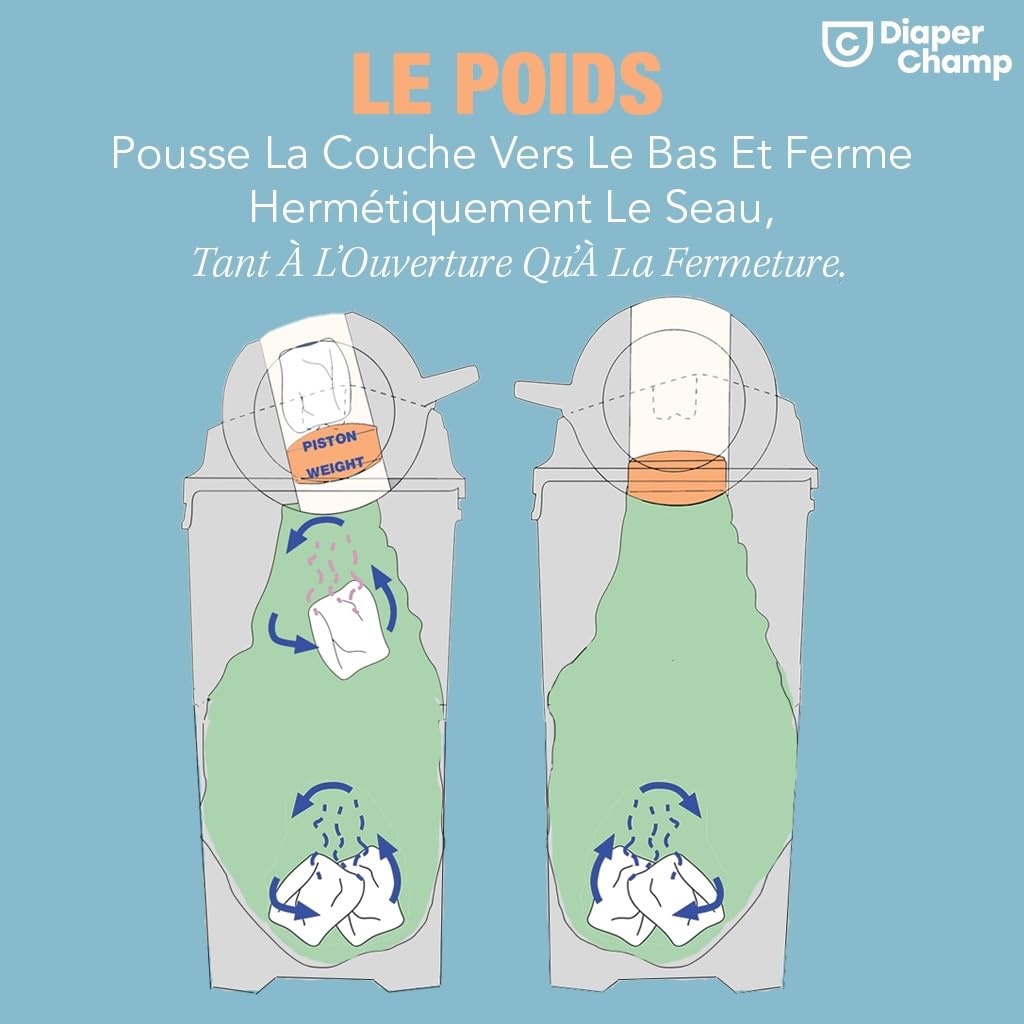 DIAPER CHAMP Handsfree Maxi - Poubelle à couches - Grande capacité 60 couches - anti-odeur - Usage professionnel