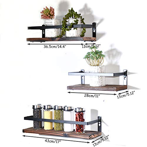 Phunaya Floating Shelves Rustic Wood Wall Mounted Shelf Practical Metal Fence Design – Ideal For Bedroom, Bathroom, Kitchen Set Of 3 #TOP4