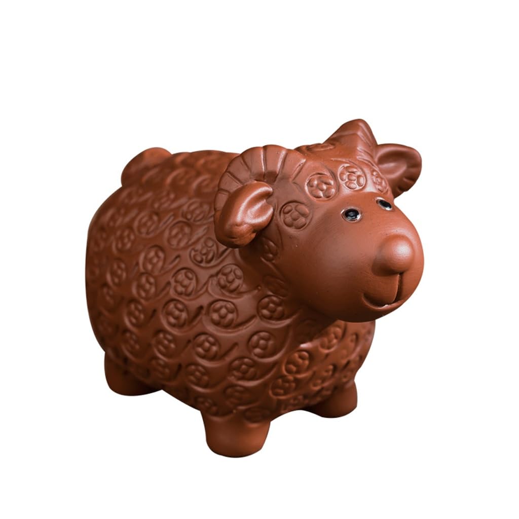 ENGENDER Kung Fu Tea Pet Sheep Purple Clay Tea Pet, Chinese Style Ornaments, Cute Pony, Zen Table Decoration(A)