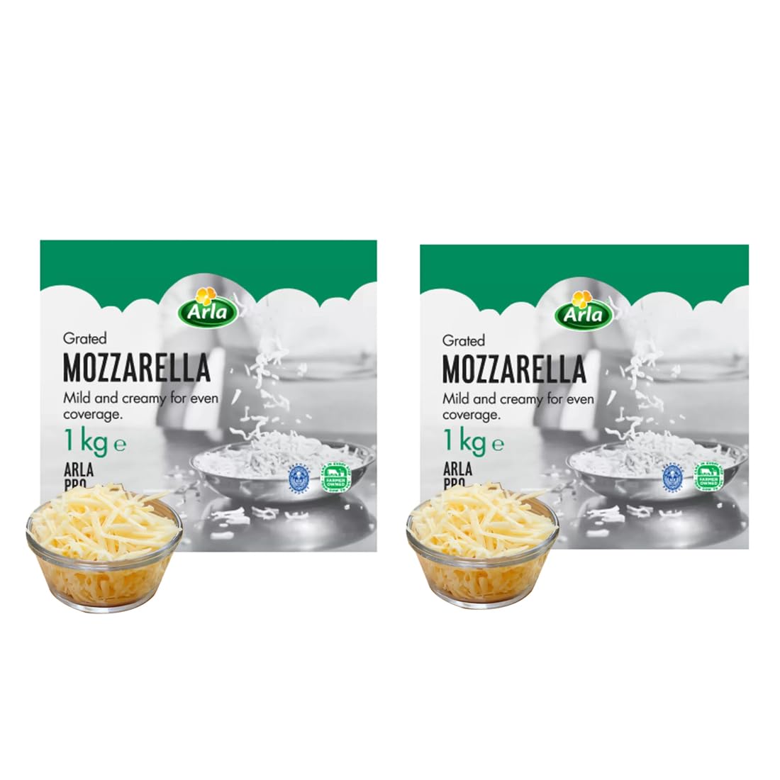 Arla Mozzarella Professional Grated Cheese, Vegetarian, Semi-Soft Cheese Great for Pizza 2x1kg