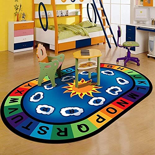 JBKYANAN Kids' Rugs Kindergarten Oval Letter Carpet,Indoor Early Education Center/Classroom/Study/Reading Corner Mat,Bedside Blanket (Size : 80x120 cm)