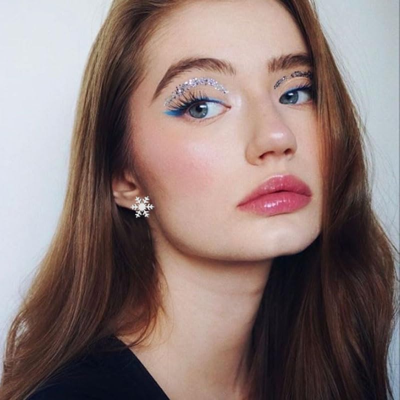 LPYO スノーフレークイヤリング4組セット レディース メンズ ミニマリスト ステンレススチール 冬 スノーフラワー スタッドイヤ