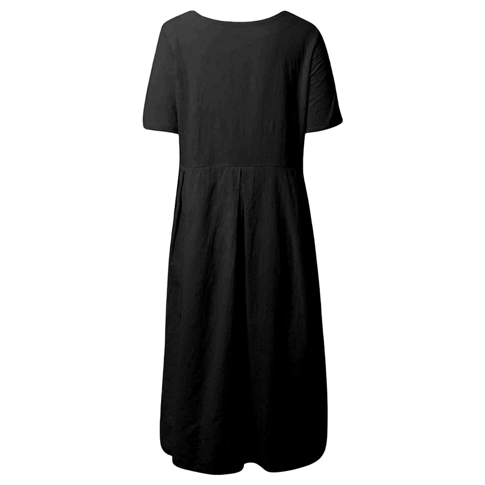 Vestido de verano para mujer, manga corta, cuello redondo, ligero, de algodón, lino, vestido de playa, línea A, vestido largo para primavera y verano