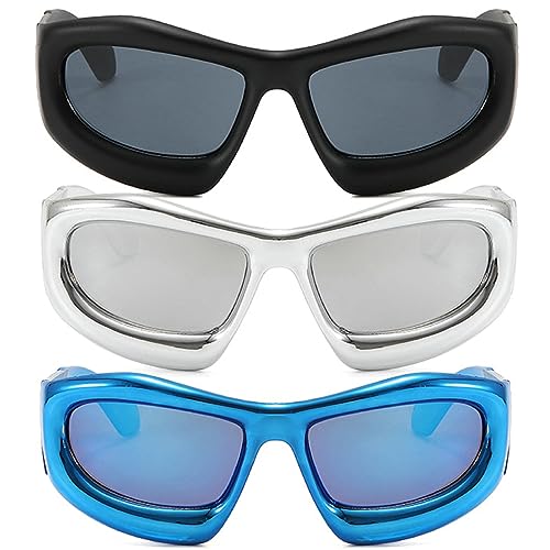 Fashion Blue Mirror Y2k Sunglasses For Women Vintage Oversized Cat Eye Sun Glasses Men Hip Hop Punk Eyewear Female Shades