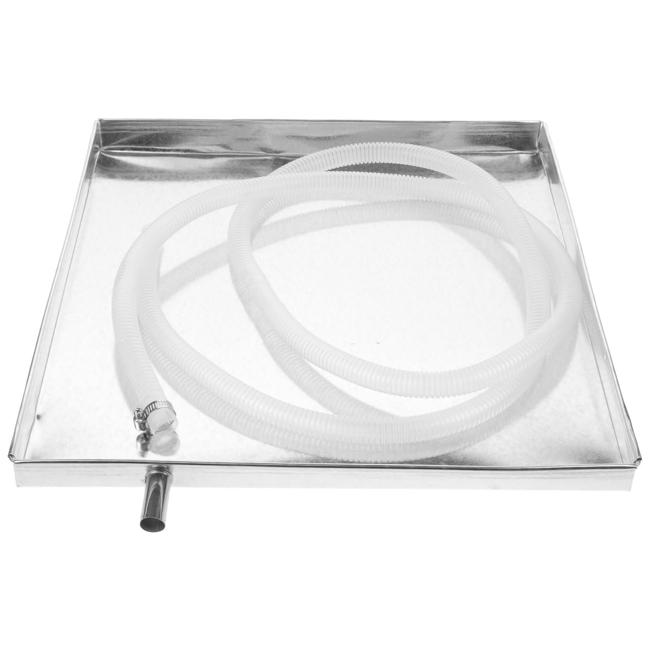 Bandeja De Drenaje De Condensado De Aire Acondicionado,Bandeja De Goteo De Acero Inoxidable con Kit De Manguera De Desagüe,Universal para Unidad Exterior,Tamaño 40 X 40 X 3,5 Cm