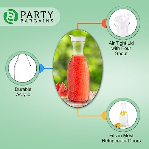 PARTY BARGAINS 50 oz Plastic Carafe with White Flip-Tab Lid, Clear – 2 Pack Heavy-Duty Spill-Resistant Pitchers for Iced Tea, Juice, Cold Beverages, Powdered Drinks, Mimosa Bar - Thumbnail 3