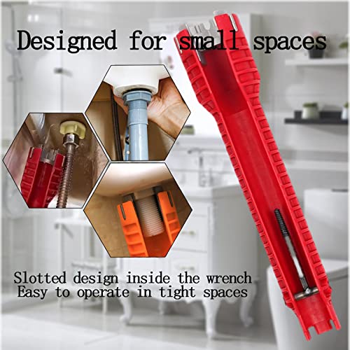 Image of 8 in 1 Multi-functional Sink Wrench - Plumbing Tool for Kitchen, Bathroom, Pipe, Drain & Tub Installation /Repairs in Tight Spaces with Heavy-Duty Nut Remover