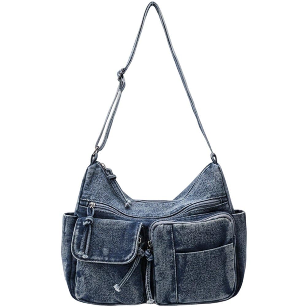 Danlai Retro Denim Canvas Shoulder Bag, Large Capacity Hobo Tote for Women Daily Commute Casual Crossbody Outdoor Carry