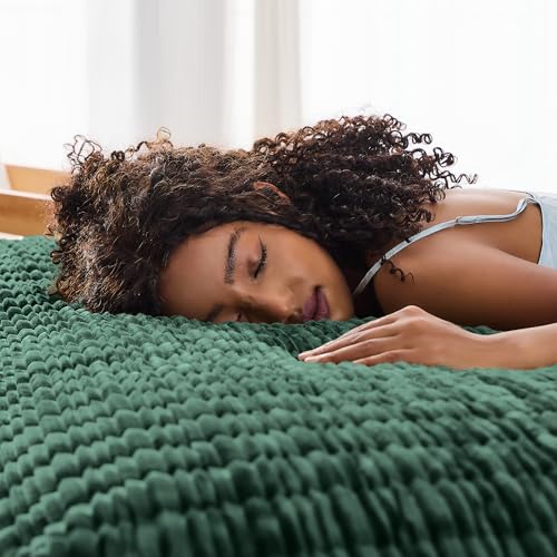 Image of Wonderful Corduroy Texture Hunter Green Quilt Set Queen - Hypoallergenic Skin-Friendly Soft Plush Velvety Touch Bedspread, Classic Vertical Striped Lightweight Coverlet for All Season, 106 inchx94 inch
