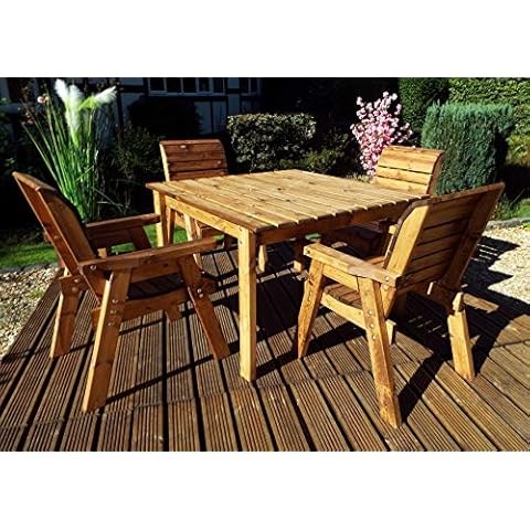 Charles Taylor Trading Hand Made Rustic Wooden Deluxe Garden Furniture 4 Seater Square Table Set Cover