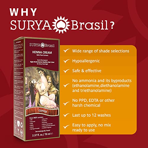 Surya Brasil - Henna Cream Hair Color Treatment, Semi Permanent Hair Color For Gray Hair Coverage, Natural Henna Hair Color, Deep Conditioning Hair Dye, Copper, 2.37 Oz / 70 Ml #TOP2