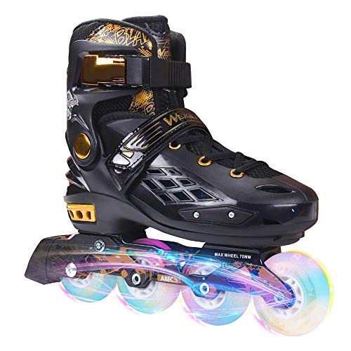 YF YOUFU Adjustable Inline Skates for Boys/Girls/Adult, Roller Skate/Blades with Triple Protection, Front Foot Shield, Hard PU Wheels, Patines with Light-up Wheel for Youth, Men, Women