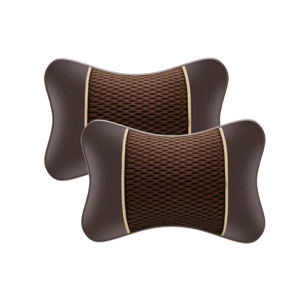 QIZUN 2Pcs Car Headrest Pillow Neck Support Set Accessories for Seat Ateca FR Facelift/Cupra Ateca 2017-2024, Ergonomic Travel Cushion Comfy Seat Pillow,Brown