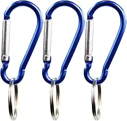 Mosquetão Camping 4,6cm Alumínio Azul Preto Prata Com Argola Acessórios 10 Unidades