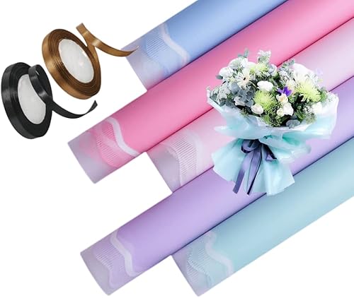 XIYUAN 20 papel de regalo de flores, 5 colores, impermeable, con 2 rollos de cinta, suministros de ramo floral de floristería, envoltura de regalo o