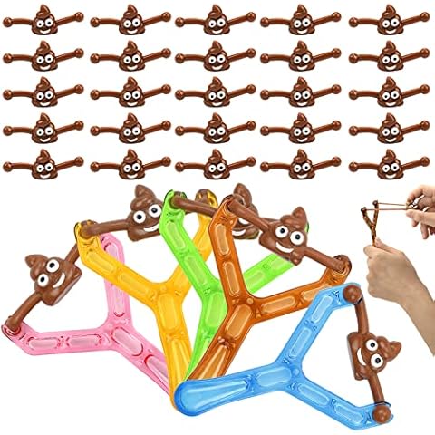 Vibbang Catapult Poo Slingshot, Novelty Venting Tricky Poop Slingshot Toy, Mini Rubber Flying Poop Toys, Funny Stretchy Finger Slingshot Toys Kids Adults Stress Relief (5 Slingshots+25 Poop Shooters) Cover