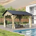 HOWSVN Wood Gazebo 11'x13', Cedar Wooden Gazebos, Outdoor Hardtop Gazebo with Waterproof Steel Roof, Fit Patio, Backyard, Garden, Lawns, Porch (Curtains & Netting Included)