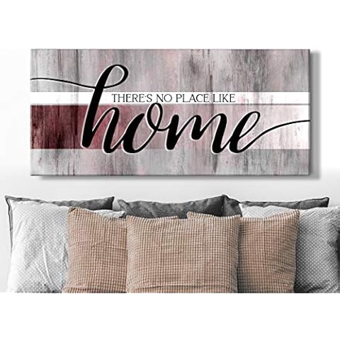 Sense Of Art | There's No Place Like Home | Home Wall Decor | House Warming Presents| Home Decor For Living Room |Farmhouse Sign | Rustic Home Decoration (Wine Red, 42 x 19) Cover