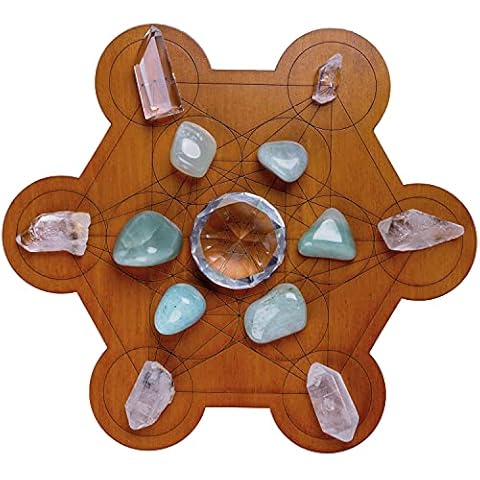 Curawood Crystal Grid Board - Metatron's Cube Sacred Geometry Amplify the Power of Your Crystals 10 inches Diameter Wooden Plate Witchcraft, Wiccan Altar, Ritual, Space Decor, Brown, 10Wx10Lx0.3H Cover
