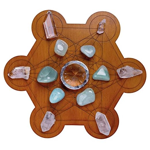 Curawood Crystal Grid Board - Metatron's Cube Sacred Geometry - Amplify the Power of Your Crystals - 10 inches Diameter Wooden Crystal Grid Plate - Witchcraft, Wiccan Altar, Ritual, Sacred Space Decor