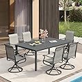 VICLLAX Patio Table and Chairs for 6 Person, 7 Pieces Patio Dining Set Includes 63" Rectangle Outdoor Table and 6 Outdoor Swivel Chairs for Lawn Garden, Grey Table and Grey Chairs