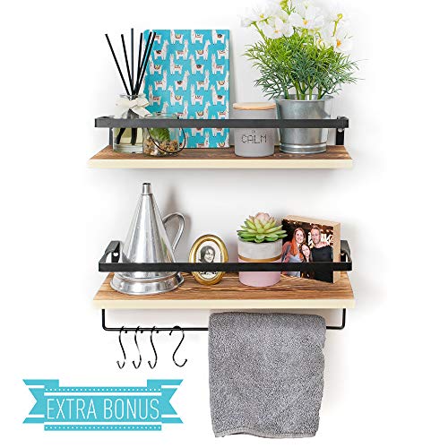 Anna Stay Floating Wall Shelves, Set of 2, Decorative Wall-Mounted Shelving for Living Room Decor, Bathroom Towels, or Bedroom Decorations, Premium Cotton Towel and Hardware