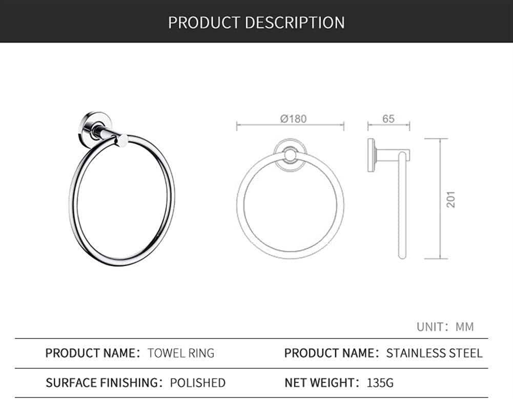 LSLYTQ Bathroom Hardware Towel Ring, Wall Mount Towel Holder, Style Bathroom Towel Hanger