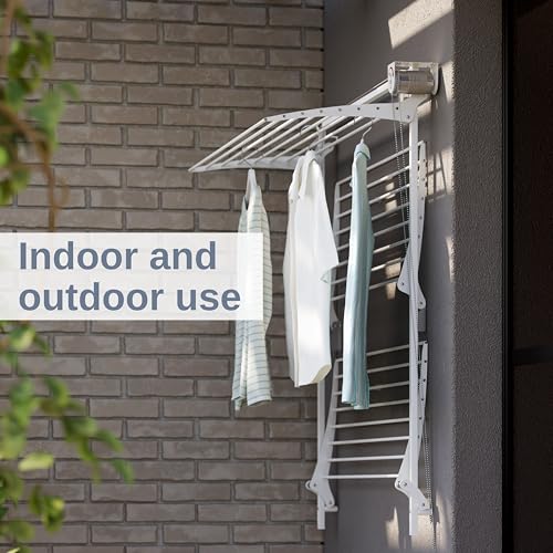 foxydry Tower Wall Mounted Clothes Airer Vertical Wall Mounted Retractable Clothes Drying Rack for Indoor and Outdoor Use (88 x 52 x 137 cm, Right Grey) - Image 7