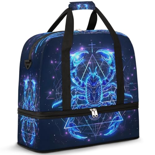 Glowing Animal Scorpion Travel Duffle Bags With Shoes Compartment for Women Men Weekender Overnight Bag Foldable Sports Tote Gym Carry On Luggage Handlebag for Travel Yoga Hospital Workout