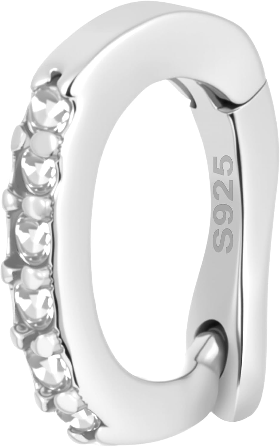 925 Sterling Silver Oval Pendant Clasp, Hypoallergenic Jewelry Connector Fastener, Lobster Spring Clasp with Rhinestone for Keychains Purse Strap Necklace Bracelet Jewelry Making