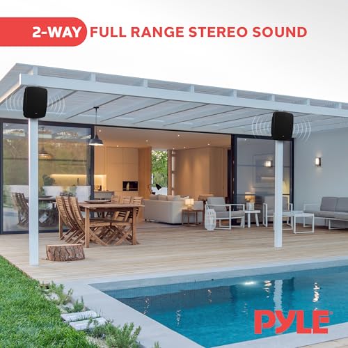 Image of Pyle Outdoor Waterproof Wireless Bluetooth Speaker - 6.5 Inch Pair 2-Way Weatherproof Wall /Ceiling Mounted Dual Speakers w /Heavy Duty Grill, Universal Mount, Patio, Indoor Use - PDWR64BTB Charcoal
