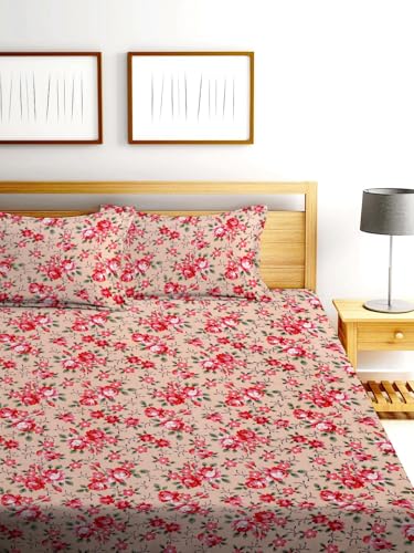 Image of la' amour Cotton 220 TC Flat Double Bed Bedsheets for Summer Breathable | Wrinklefree (Size- 228 x 230 Cm) with 2 Pillow Covers (Size-17 X 27 Inches, Floral, Multicolour Pink & White)