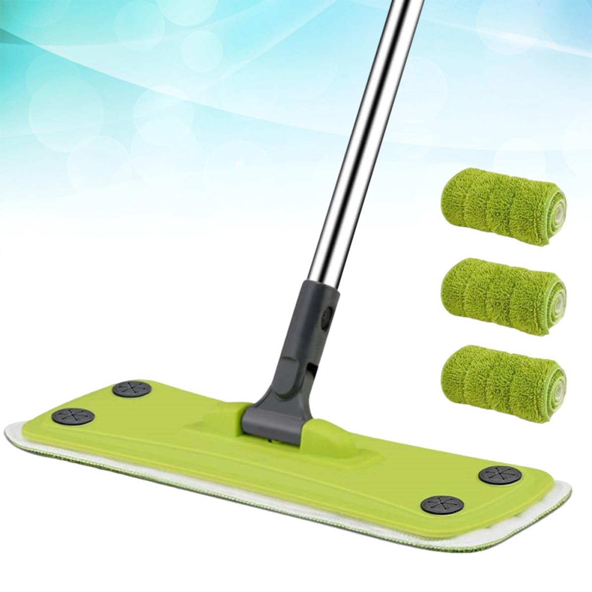 Trapeador Giratorio de Microfibra Reutilizable con 3 Paños Lavables para Limpieza de Pisos de Madera y Azulejos en Oficina o Hogar