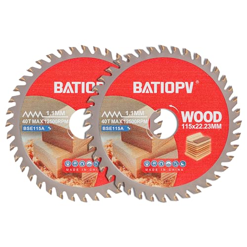 BATIOPV Lot de 2 Disque à Tronçonner Meuleuse 115 x 22,23 mm – Lame de Scie Circulaire 40 Dents en Carbure de Tungstène pour Bois, Contreplaqué, Stratifié, Cloison Sèche et Plastique