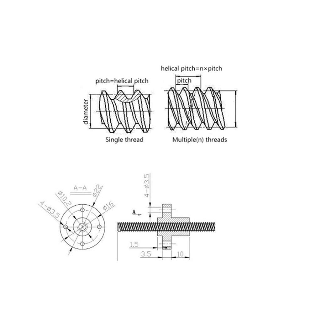 Vis trapézoïdale, Pas 1 mm 2-12 500 Guide linéaire(1mm)