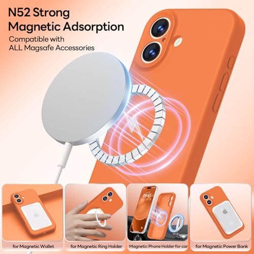 Image of LOVE 3000 Designed for iPhone 17 Case, Premium Silicone [Compatible with Magsafe][Soft Anti-Scratch Microfiber Lining] Shockproof Protective Phone Case for Men Women 6.3 inch, Bright Orange