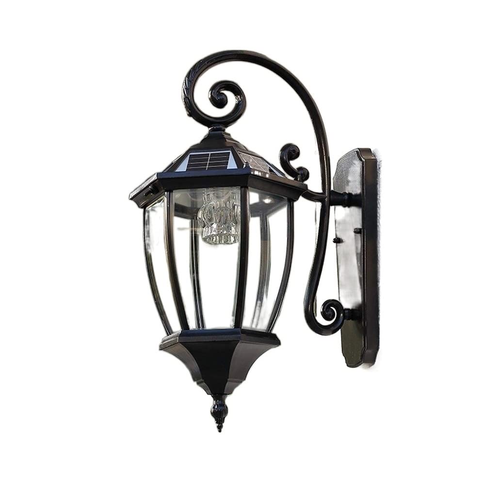 Zewnętrzna wodoodporna solarna lampa ścienna, latarnia LED z aluminiowym i szklanym kloszem – idealna do oświetlenia kinkietu ogrodowego